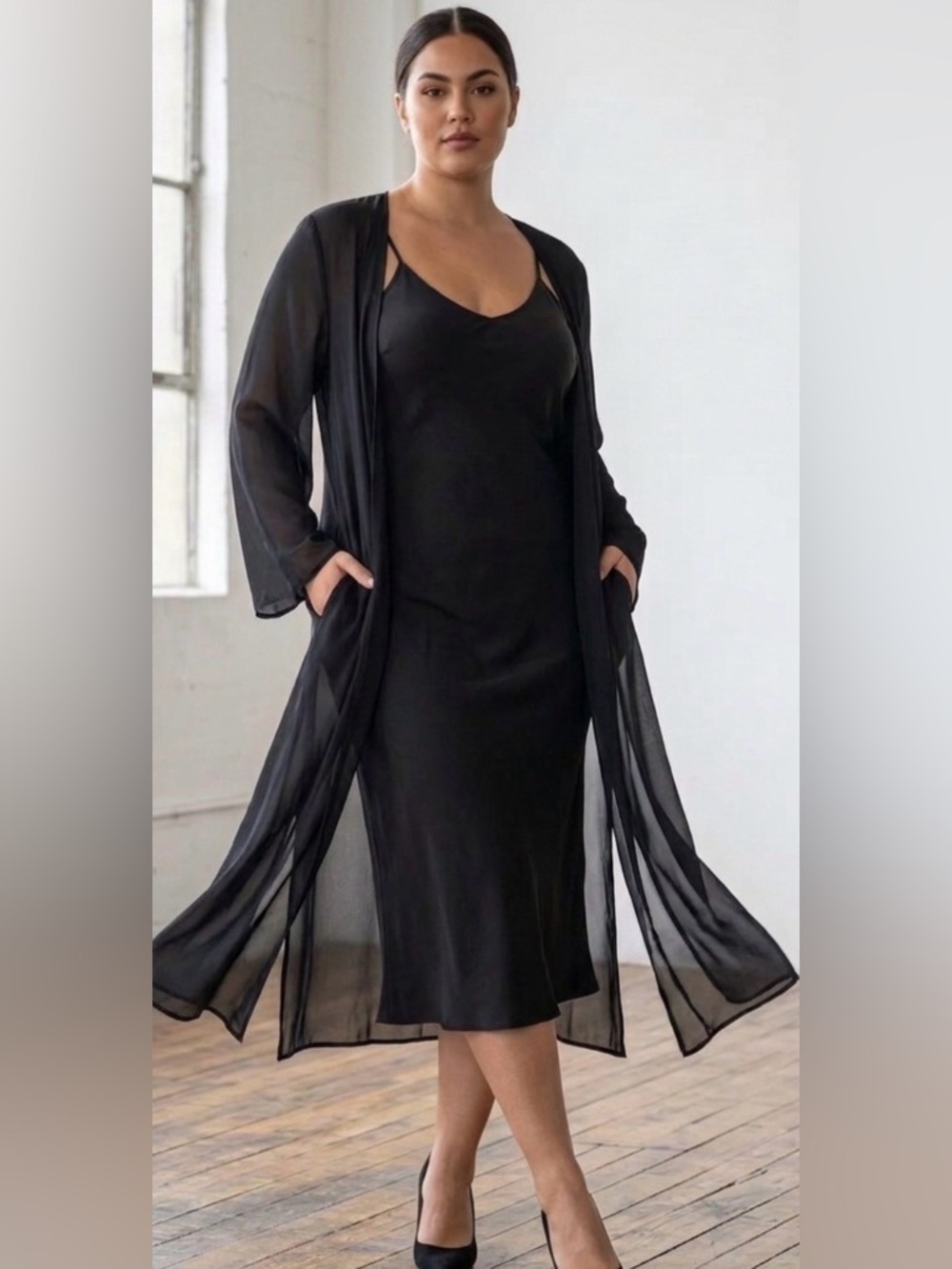SHEIN Black Kimono Sheer Cover